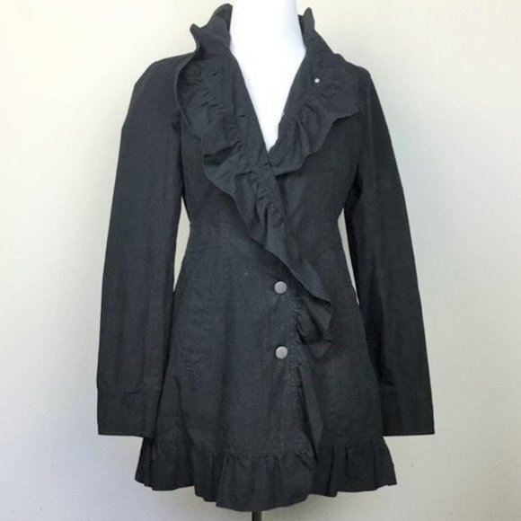 Stella Starr mid length Black Ruffle Jacket M with ruffles - Picture 5 of 7